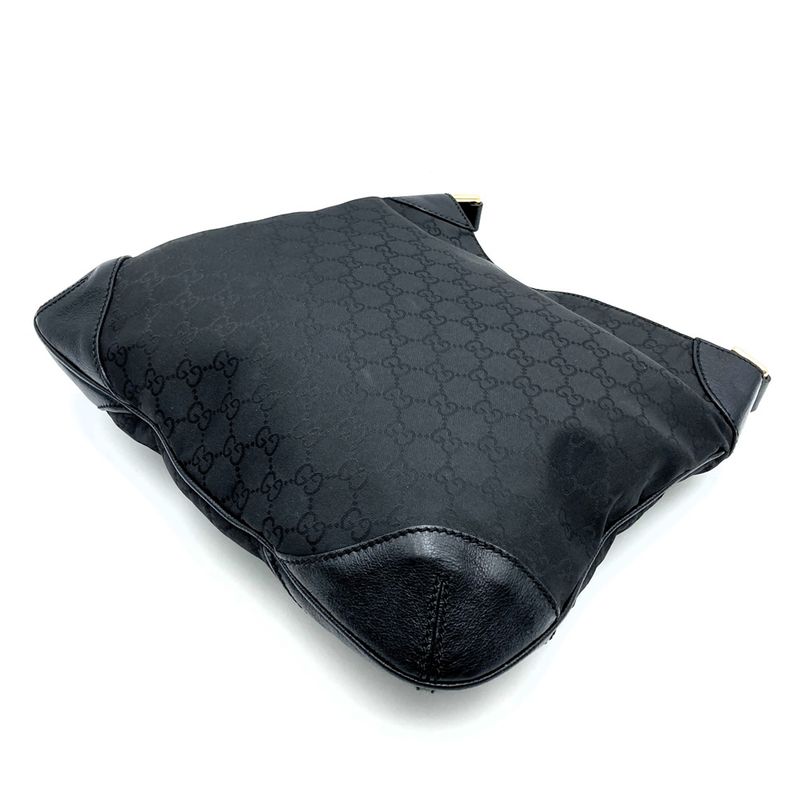 Gucci 257296 Shoulder Bag GG Nylon Leather Black Women Men