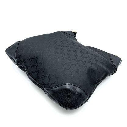 Gucci 257296 Shoulder Bag GG Nylon Leather Black Women Men