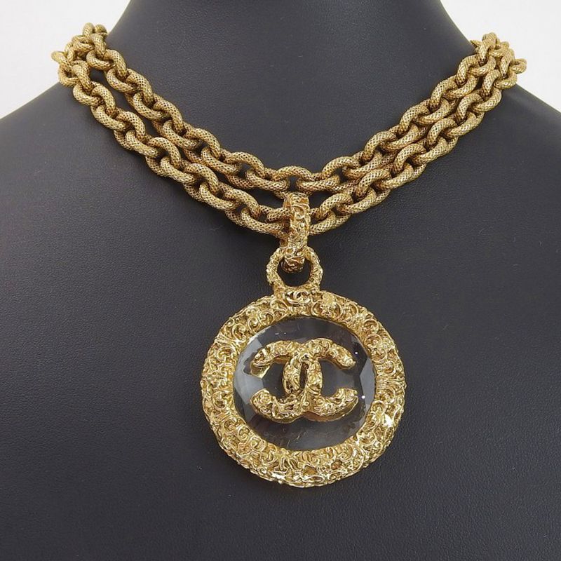 Chanel Coco Mark Vintage Gold Plated And Glass Ladies 172.4g Necklace