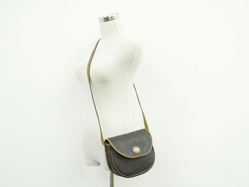 Authentic Christian DIOR Honeycomb Pattern Shoulder Bag Pochette PVC Black