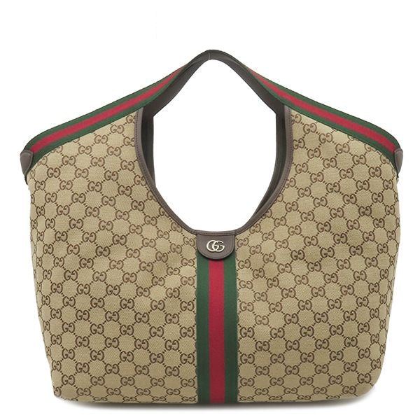 Gucci Tote Bag Large Canvas Leather Beige Brown Champagne Gold GG