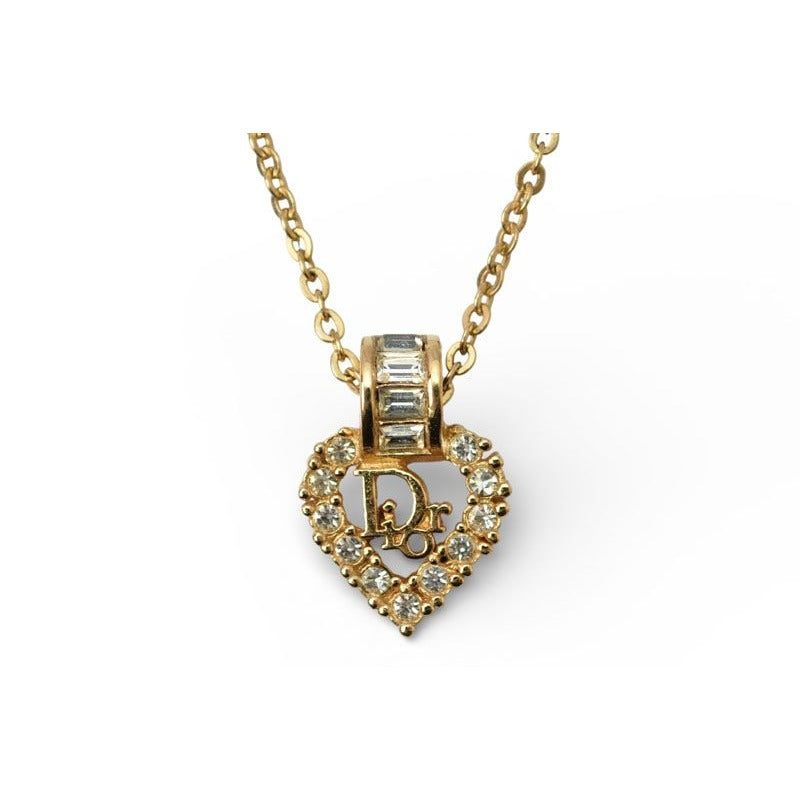 Christian Dior Necklace Choker Vintage Heart Motif Rhinestone