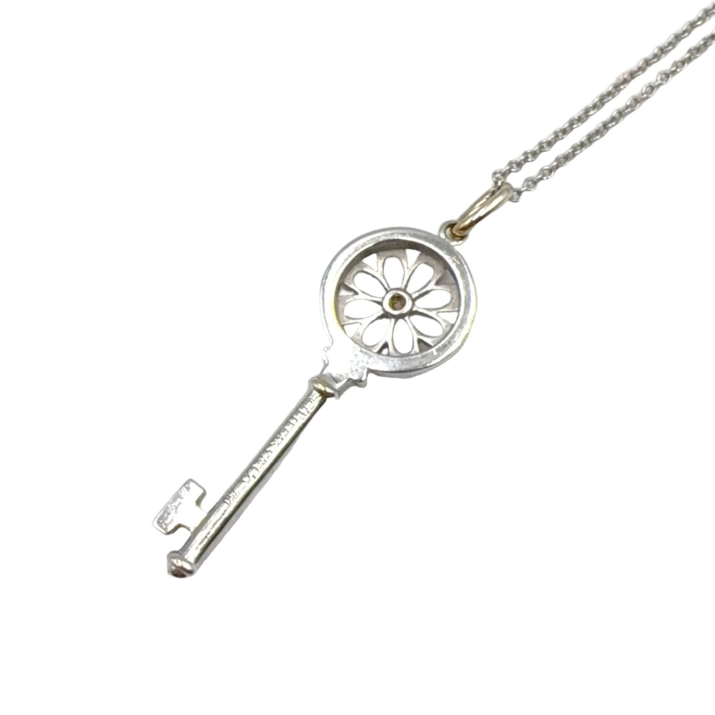 Tiffany & Co Floral Key Diamond Charm Platinum White Gold Necklace — view 2