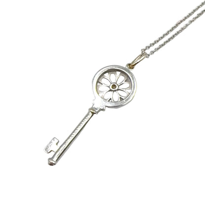 Tiffany & Co Floral Key Diamond Charm Platinum White Gold Necklace — view 2
