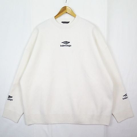 Balenciaga Sports Icon Wool Logo Embroidery Knit Sweater S Off White