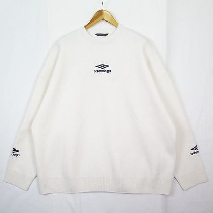 Balenciaga Sports Icon Wool Logo Embroidery Knit Sweater S Off White