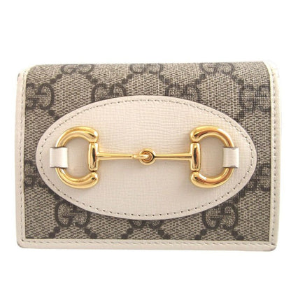 Gucci Horsebit GG Supreme Leather Beige Compact Wallet Bifold