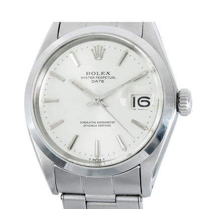 Rolex Oyster Perpetual Date Silver SS Rivet Bracelet Watch Automatic