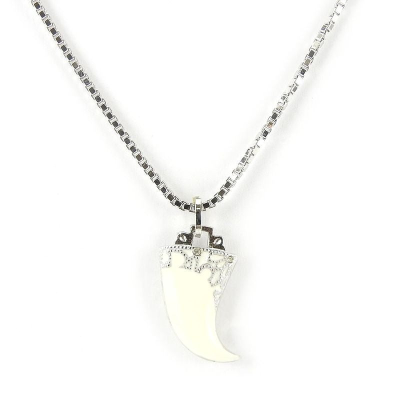 Christian Dior Necklace Metal Silver Hardware Fang Motif Plated Accessory