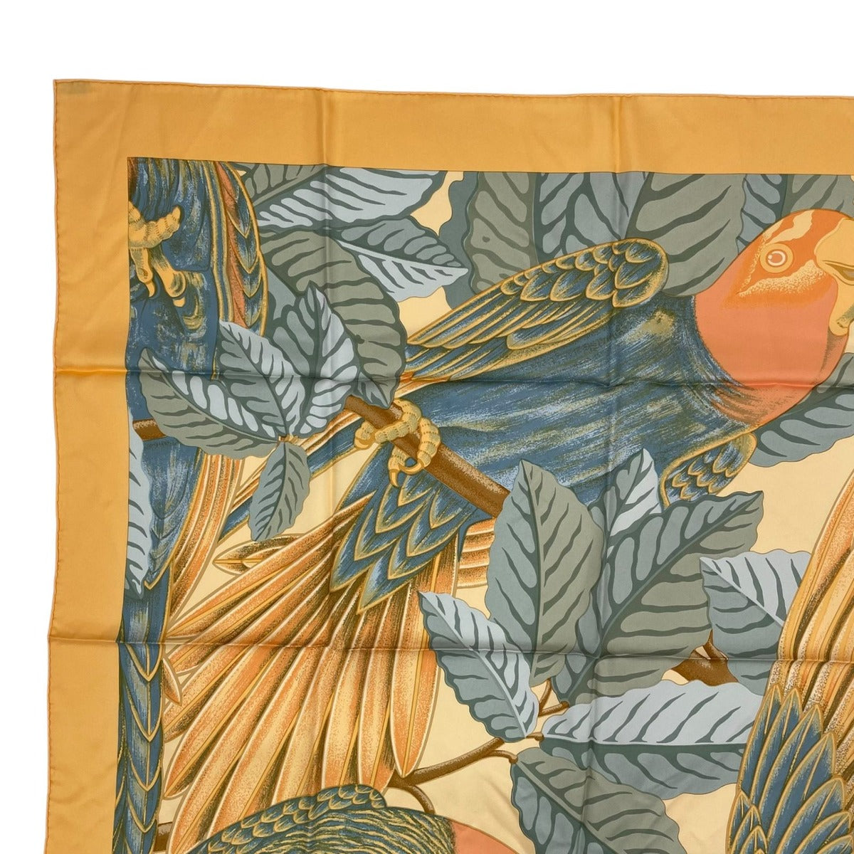 Hermes Scarf Silk Carre 90 les Perroquets Parrot Yellow — view 2