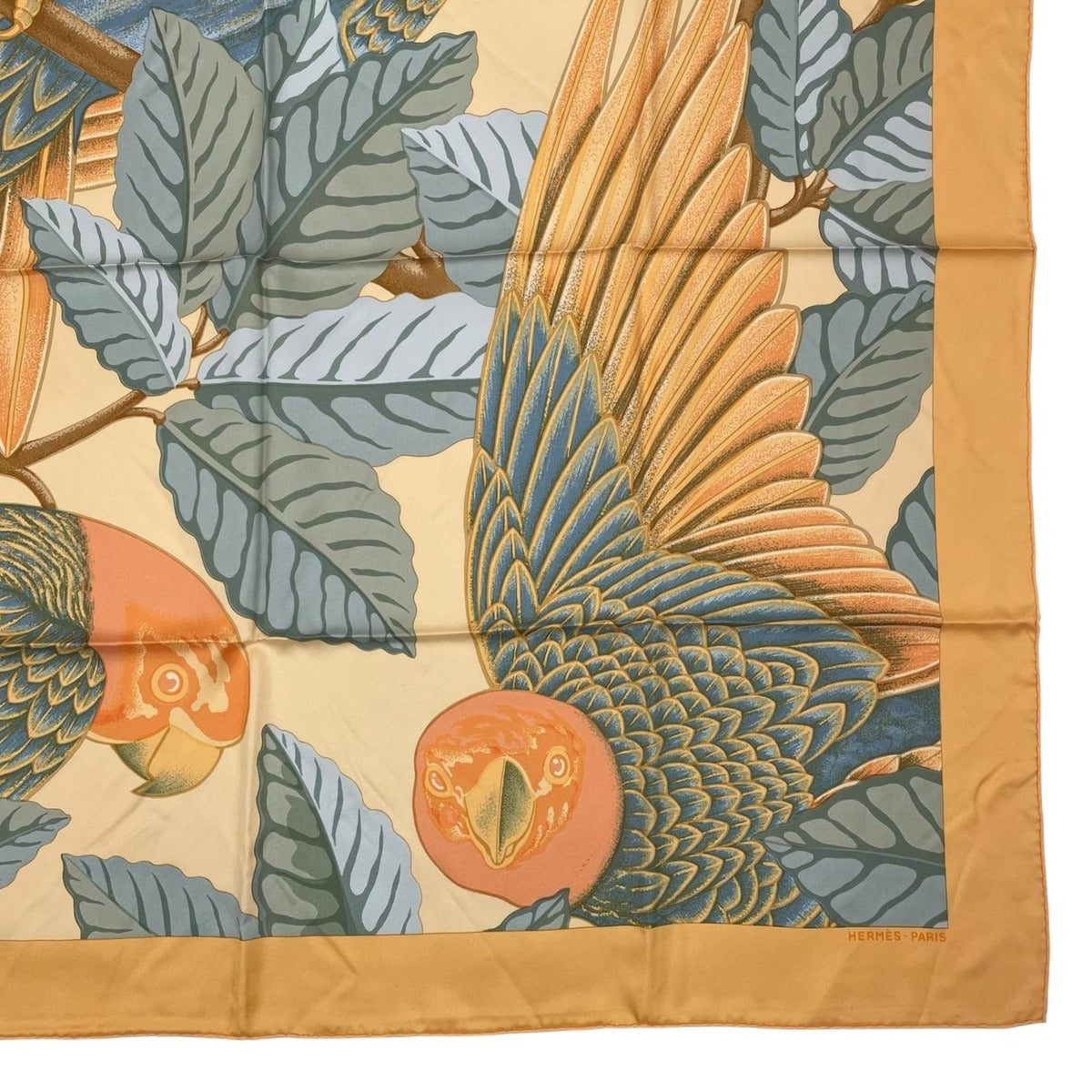 Hermes Scarf Silk Carre 90 les Perroquets Parrot Yellow — view 5