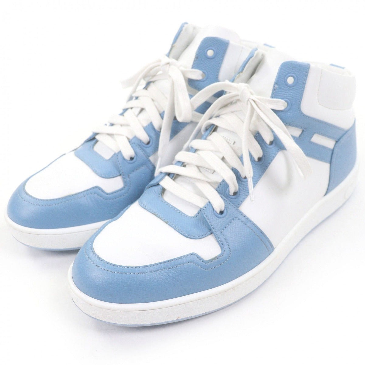 Hermes Leather Series Motif Logo High Cut Sneakers Light Blue