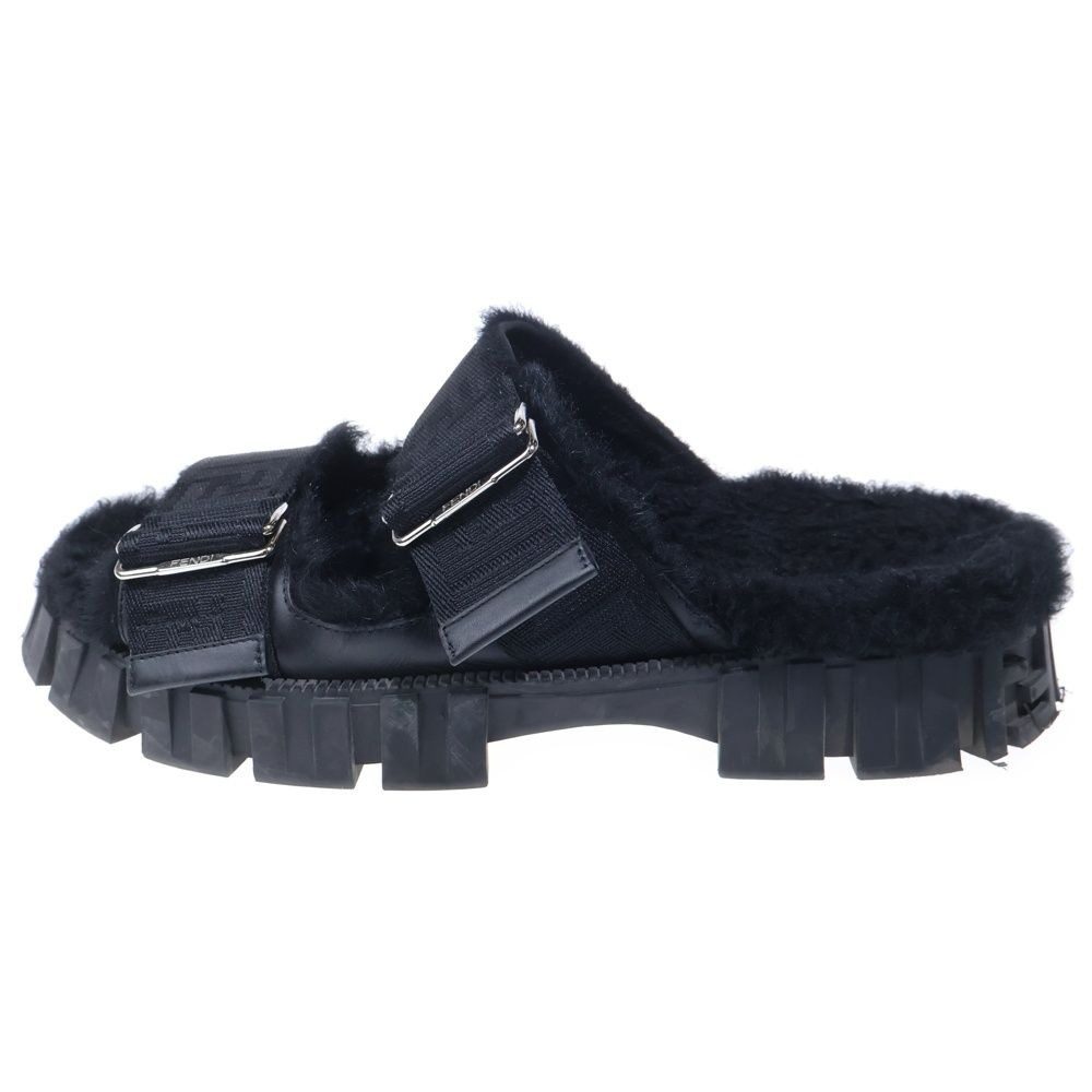 Fendi Fflogo Sole Shearling Sandals Black