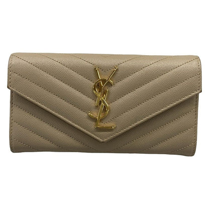 Saint Laurent Paris Wallet Monogram Large Flap Beige Leather