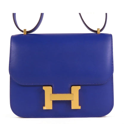 Hermes Constance 3 Mini 18 Blue Electric Gold Tadelakt Shoulder Bag
