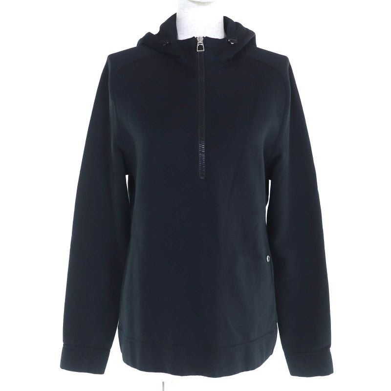 Hermes 100% Cotton Serie Button Half Zip Pullover Hoodie Black