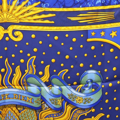 Hermes Carre 90 Carpe DIEM Enjoy Your Day Scarf 100% Silk Blue Sun Blue Hermes