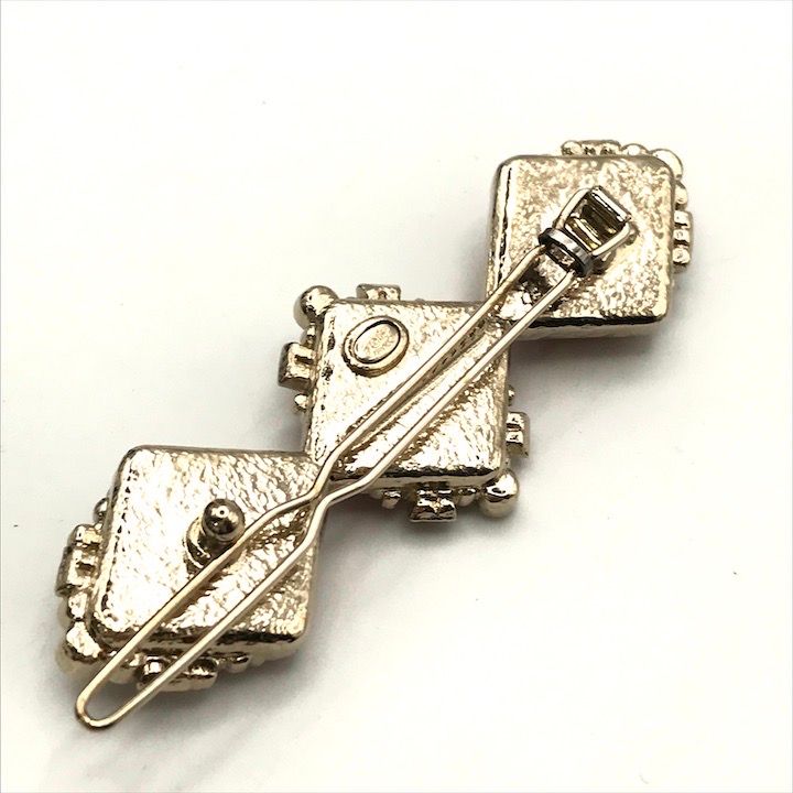Chanel CC Logo Stone Cross Diamond Hair Clip Barrette Pink