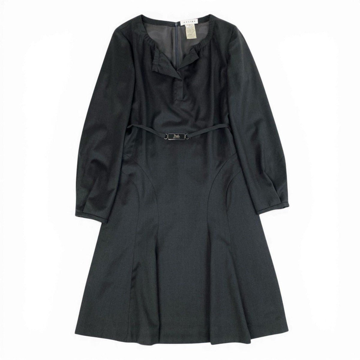 Celine A-line Dress with Carriage Belt 38 Gray Vintage — view 2