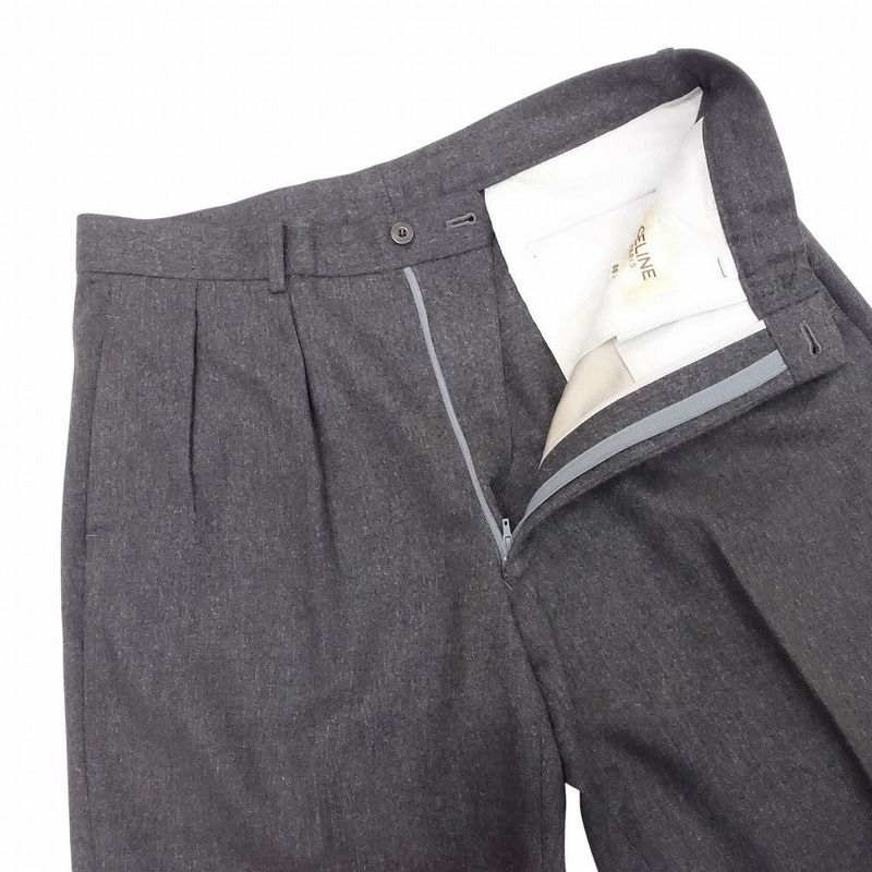 Old Celine Slacks 2 Tuck Pants One Point Logo Triomphe Wool Bottoms Size 88