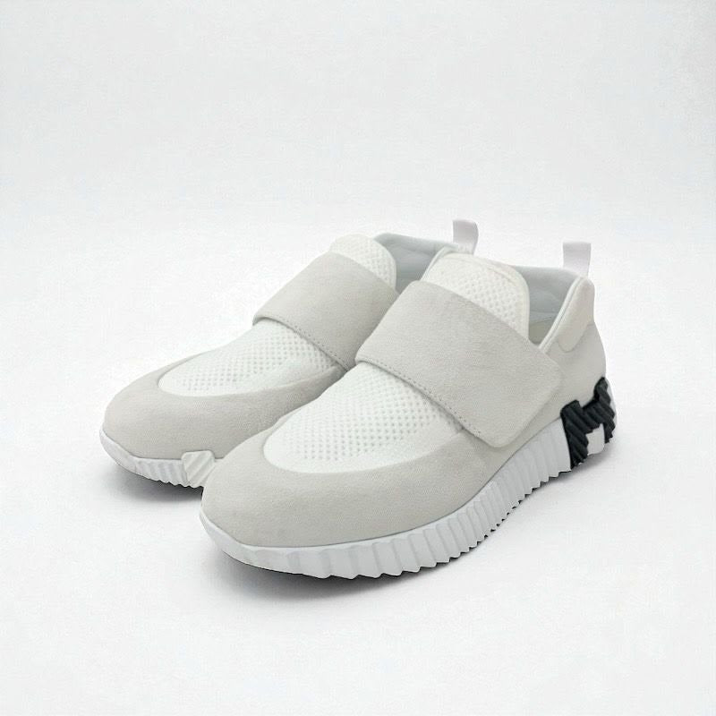 Hermes H Sneakers Shoes Suede Fabric White Velcro