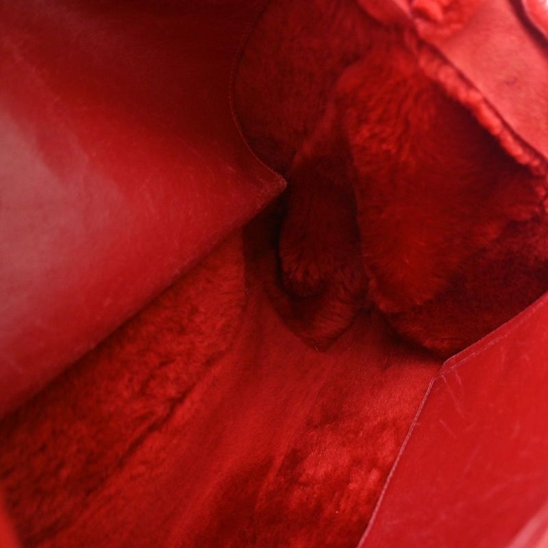 Chanel Handbag Fur Bag Leather Red 86ka838