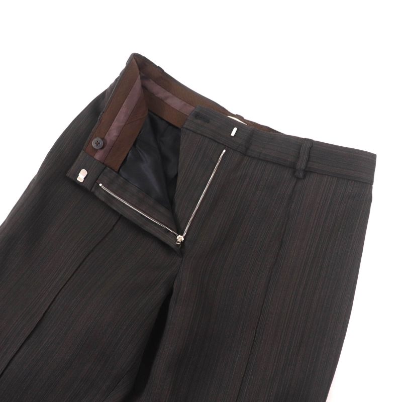 Hermes 23AW 3h0418dw Silk Blend Striped Center Press Pants Slacks Khaki 36 Made