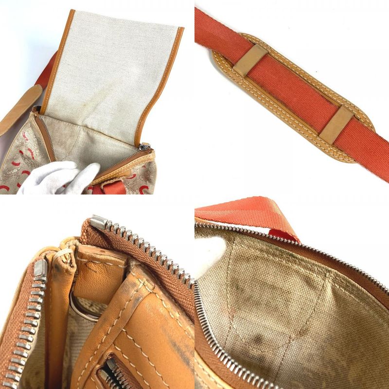 Celine Shoulder Bag Logo Macadam Carriage Leather / Coated Canvas Orange