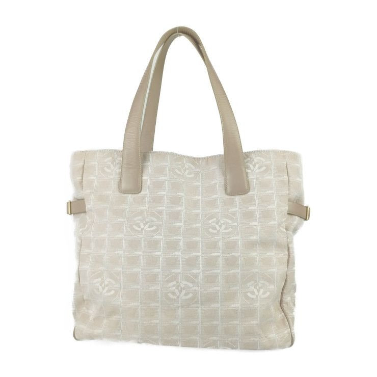 Chanel Tote New Travel GM Beige Canvas Leather Shoulder Bag