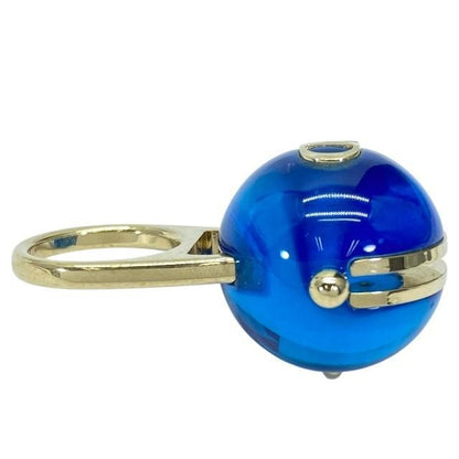Christian DIOR Ring Accessories Jewelry Small Tribal Ball Logo GP Gold Blue (M