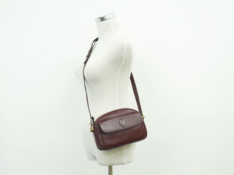 Authentic Cartier Must Line Shoulder Bag Pochette Leather Bordeaux Must Line