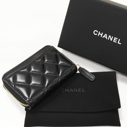Chanel Coin Case Matelasse Classic Zip Coin Purse Lambskin Black Gold Hardware