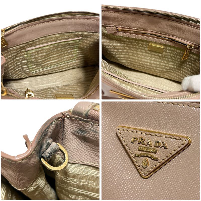 Prada Mini Tote Bag Galleria Pink Beige Triangle Logo Triangle Logo 2way