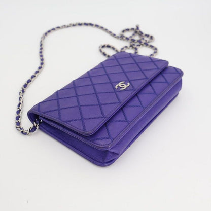 Chanel Chain Wallet Shoulder Bag Women Leather Blue