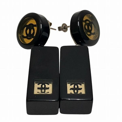 Chanel Earrings Coco Mark Mirror Black Gold Silver 01P Brand Accessories