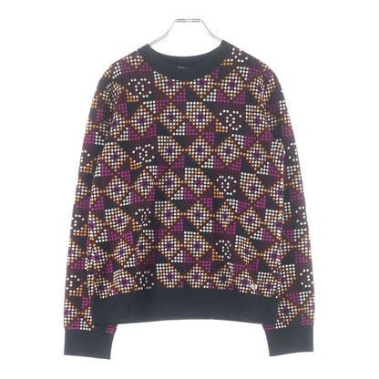 Chanel Geometric CC Logo Mini Plate Crew Neck Cotton Knit Sweater Black