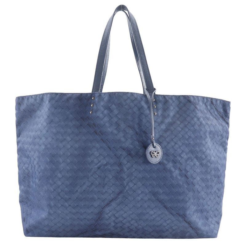 Bottega Veneta Bottega Veneta Intreccio Illusion Nylon Navy Blue Unisex Tote Bag