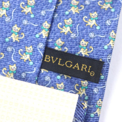  Bvlgari 100% Silk All-over Cat Wool Ball Tie Blue With Box Made In Italy