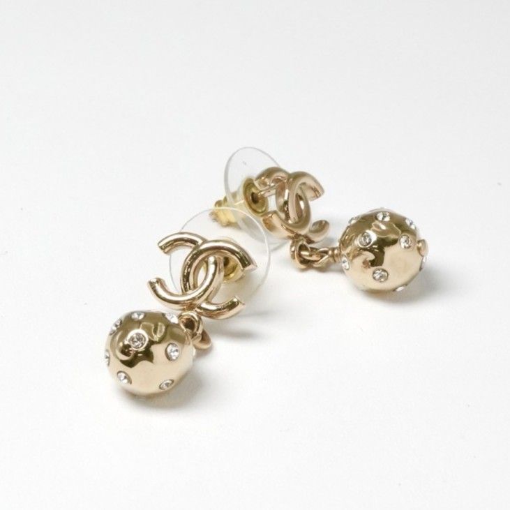 Chanel Earrings Earring Gold Coco Mark Rhinestone