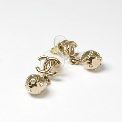 Chanel Earrings Earring Gold Coco Mark Rhinestone