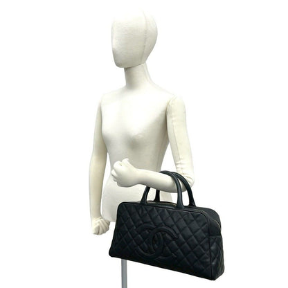 Chanel With Vintage Quilted CC Logo Caviar Leather Handbag Black — view 2