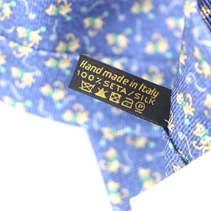  Bvlgari 100% Silk All-over Cat Wool Ball Tie Blue With Box Made In Italy