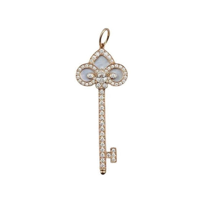 Tiffany & Co Pen Top Fleur De Lis Key AU 750 Rose Gold Diamond Shell