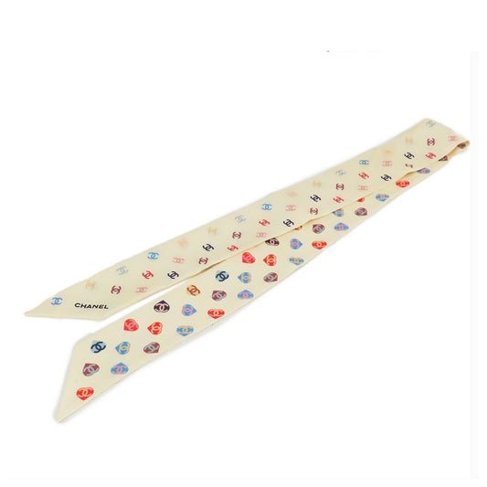 Chanel Thai Scarf Ribbon Ivory Multicolor Silk