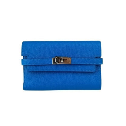 Hermes Wallet Coin Case Kelly Depurian Compact Blue Chevre