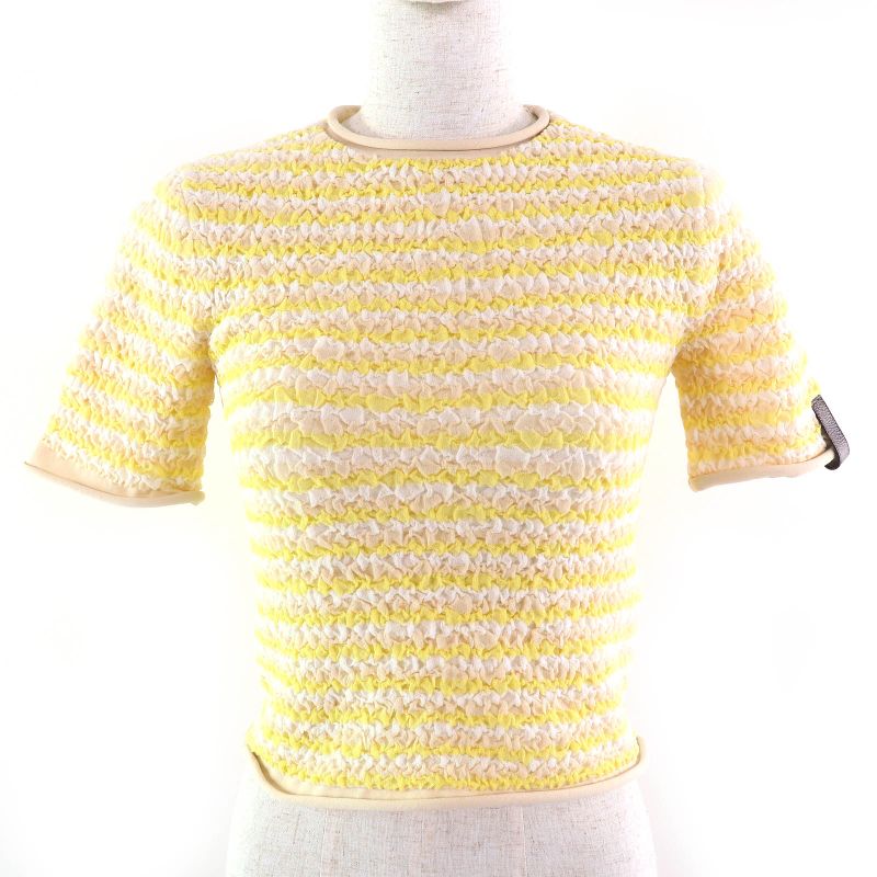 Louis Vuitton 23SS Crinkle Short Sleeve Knit Top Yellowish XS Made In Italy
