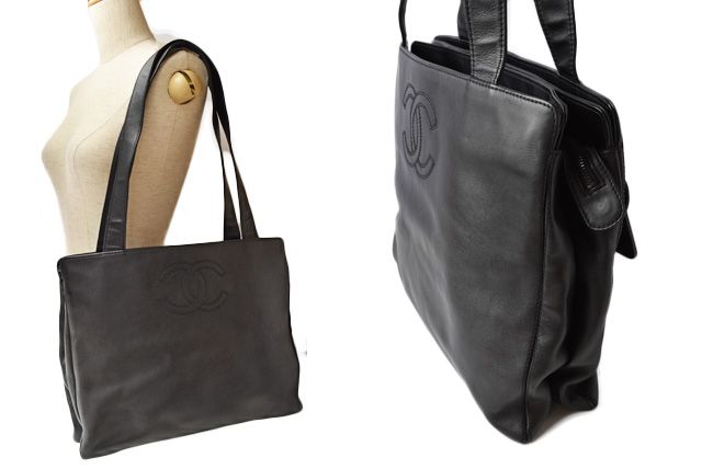 Chanel Shoulder Bag Tote Bag A4 Lamb Leather Black