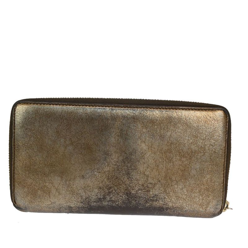 YVES Saint Laurent Long Wallet Round Zipper YSL Bronze Leather 07bs176