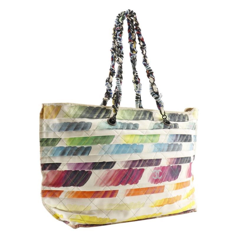 Chanel Chain Tote Colorama Coco Mark Canvas Multicolor/white Women's Tote Bag