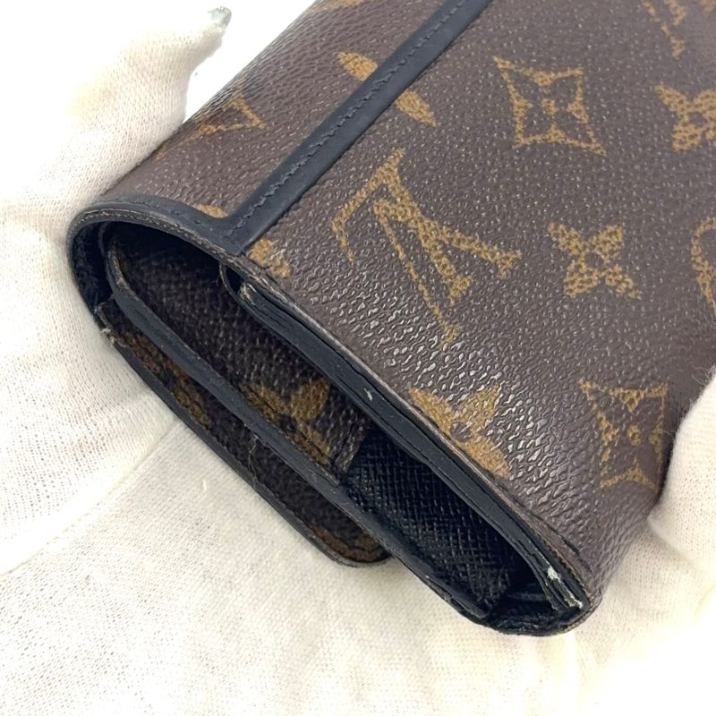 Louis Vuitton Portefeuille Compact Chain Leather X PVC Brown Wallet Silver